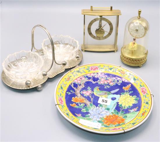 2 clocks, plate & dish